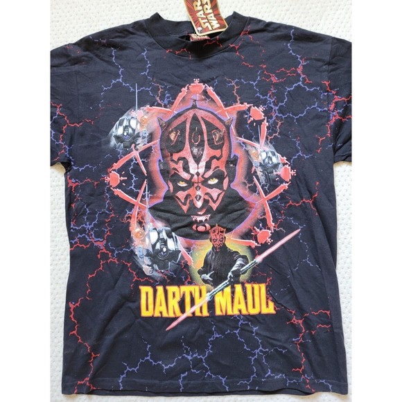 Vintage NOS NWT Star Wars Episode 1 electric Darth Maul Full front Print Shirt,L - Picture 2 of 8